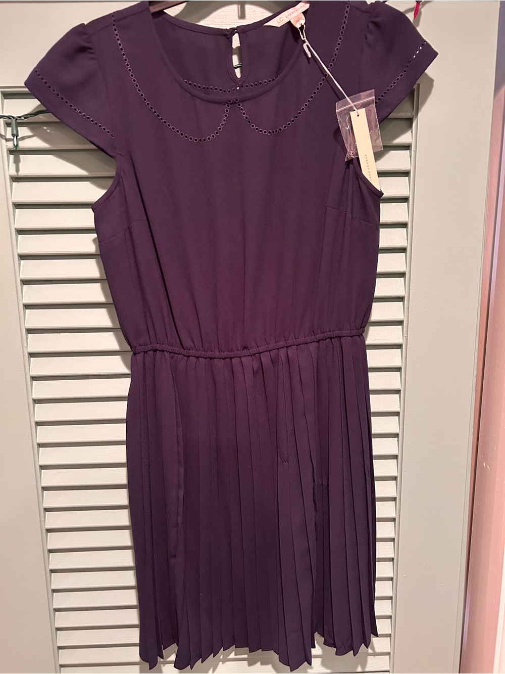 LC Lauren Conrad Deep Purple Pleated Cap-Sleeve Dress